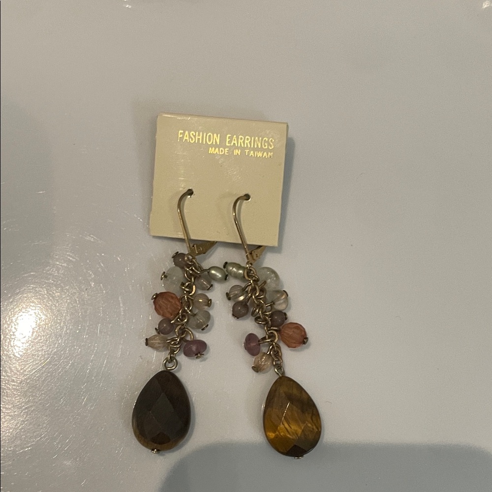 Fashion Teardrop Dangle Earrings with Brown Gemstones